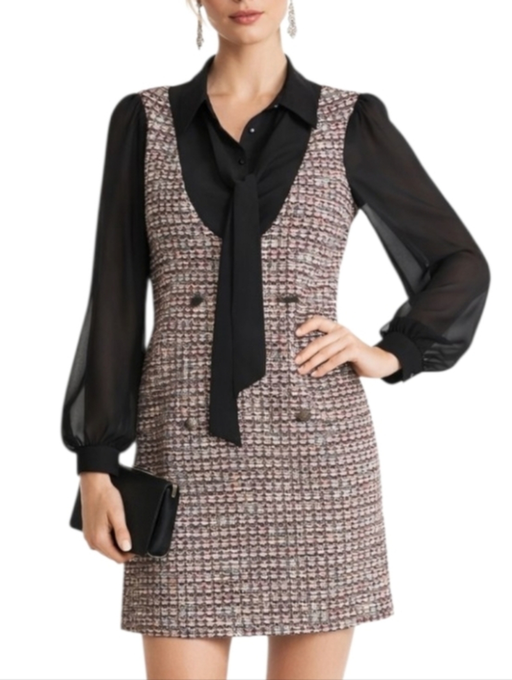 Julia Jordan Feminine  Dress Long Sleeve Tweed Minidress Size 8 Black Multicolor